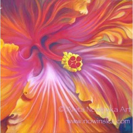 423x423 Flamenco Red Hibiscus Flower Painting 1mx1m Canvas Print Anita - Large Flower Painting