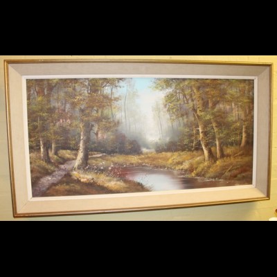 400x400 Large Framed Atmospheric Woodland Scene Landscape Painting - Large Framed Painting