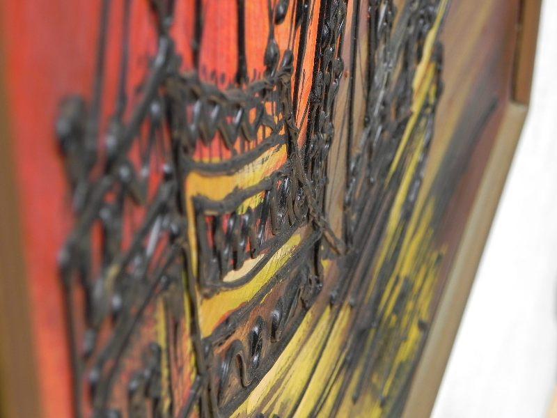 800x600 Large Framed Mid Century Ship Painting In Orange Amp Black - Large Framed Painting