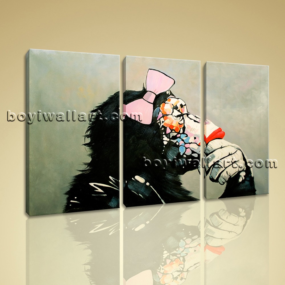 1000x1000 Large Framed Modern Abstract Painting Girl Monkey Gorilla Canvas - Large Framed Painting