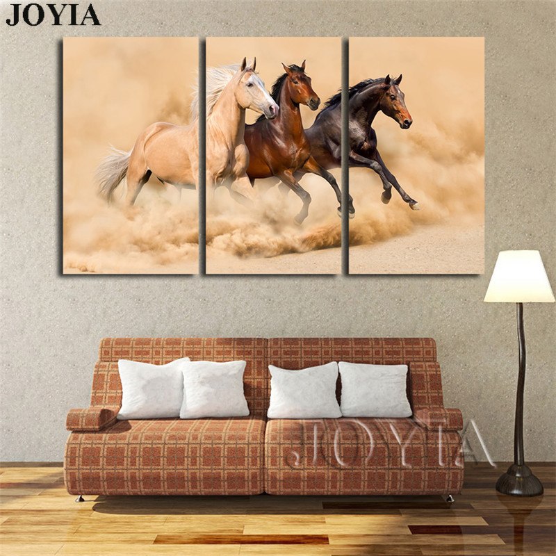 800x800 Large Horse Painting Canvas Print Wall Art 3 Piece Horses Running - Large Horse Painting