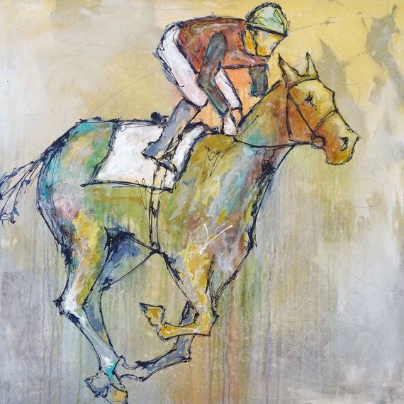 570x570 Large Horse Painting Equestrian Art Original Race By Lizwiley - Large Horse Painting