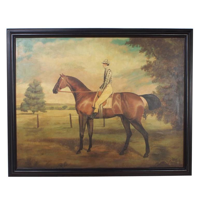 768x768 Large Horse And Jockey Oil On Canvas Painting - Large Horse Painting