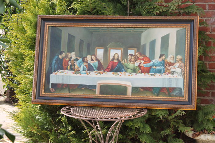 700x466 Very Large Last Supper Painting, Oil On Canvas, After Leonardo Da - Large Last Supper Painting
