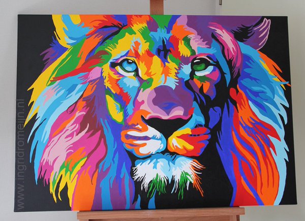 600x435 Ingridromeijnart On Twitter Rainbow Lion On Canvas - Large Lion Painting