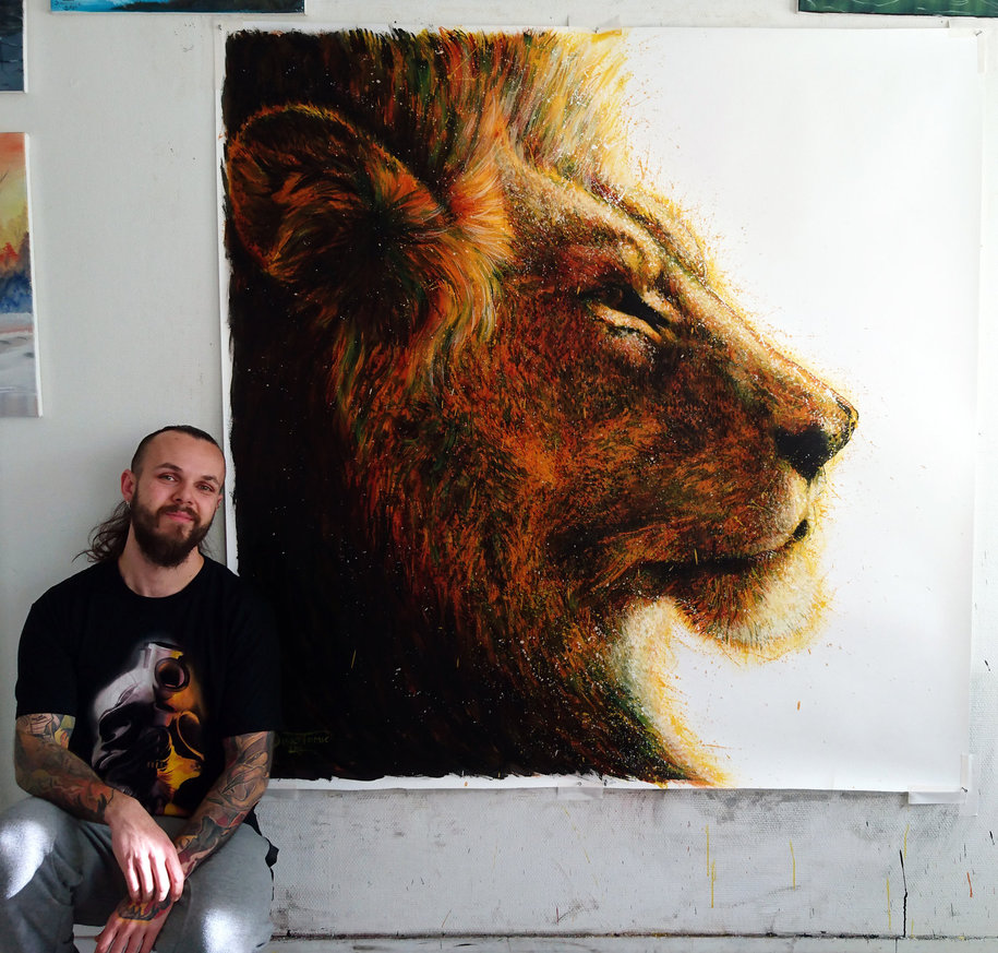 915x873 Large Lion Splatter Painting By Atomiccircus - Large Lion Painting