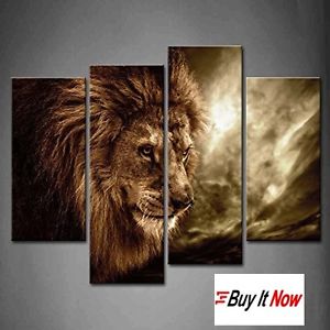 300x300 Lion Modern Painting 4 Piece Wall Art Framed Large Modern Canvas - Large Lion Painting