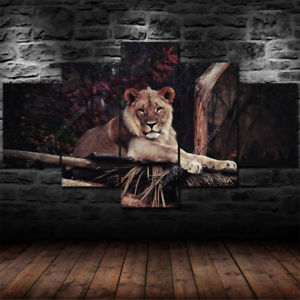 300x300 Female Lion Canvas Wall Art 5 Piece Prints Home Decor Large Leo - Large Lion Painting