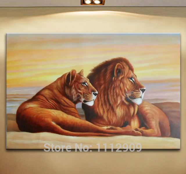 640x600 Hand Painted Lion Oil Painting On Canvas Large Animal Wall Art - Large Lion Painting