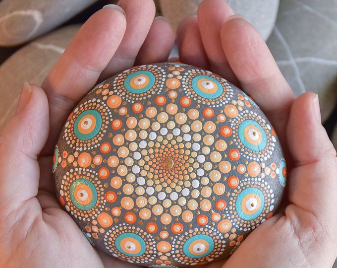 680x540 Large Hand Painted Mandala Sea Stone Rock Art - Large Mandala Painting