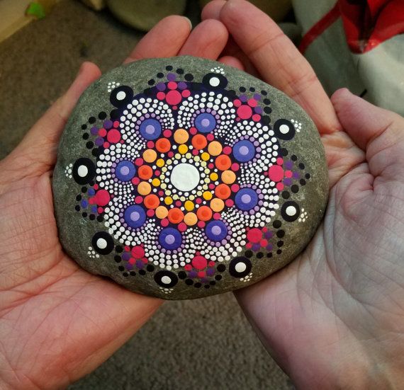 570x551 Large mandala stone  painted rock  colorful by p4mirandapitrone - Large Mandala Painting