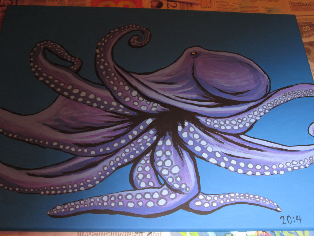 1024x768 Large Purple Octopus Painting By Jadasartvision - Large Octopus Painting