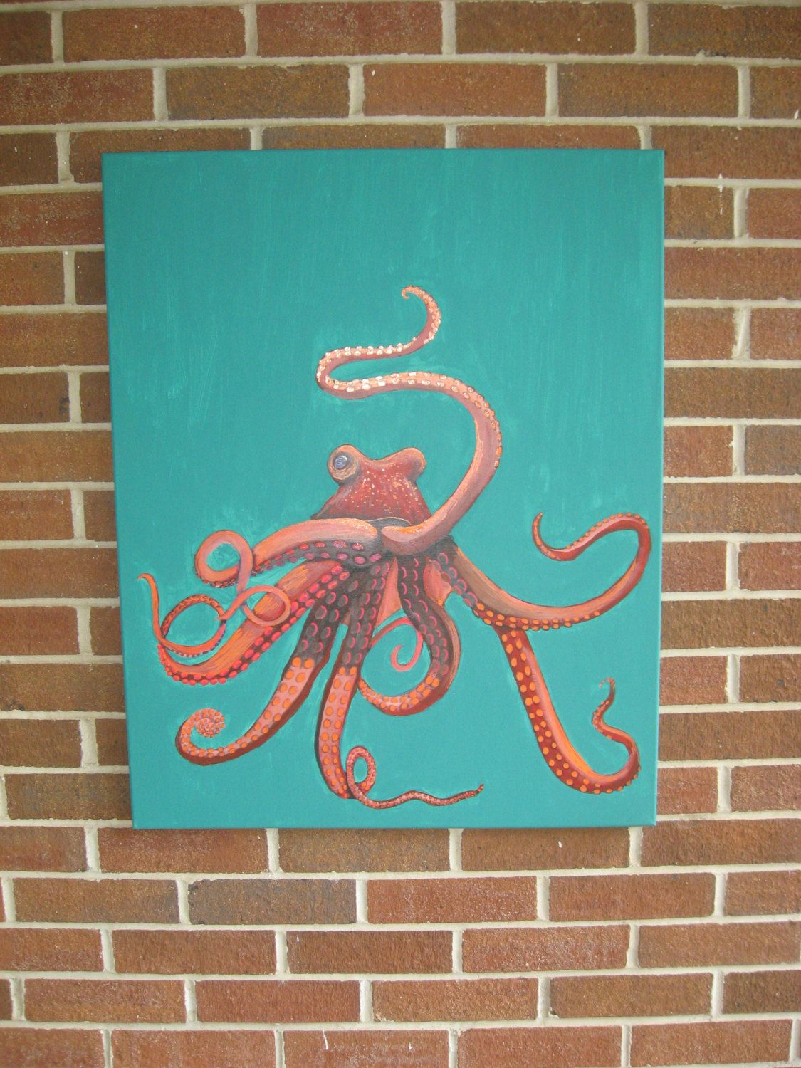 1125x1500 Octopus Painting Large Octopus Hand Painted Octopus Turquoise - Large Octopus Painting