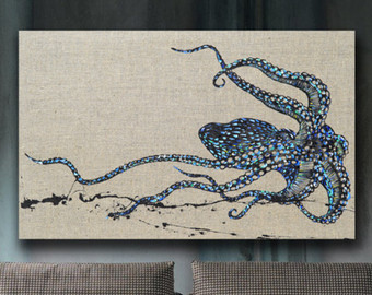 340x270 Octopus Canvas Art Etsy - Large Octopus Painting