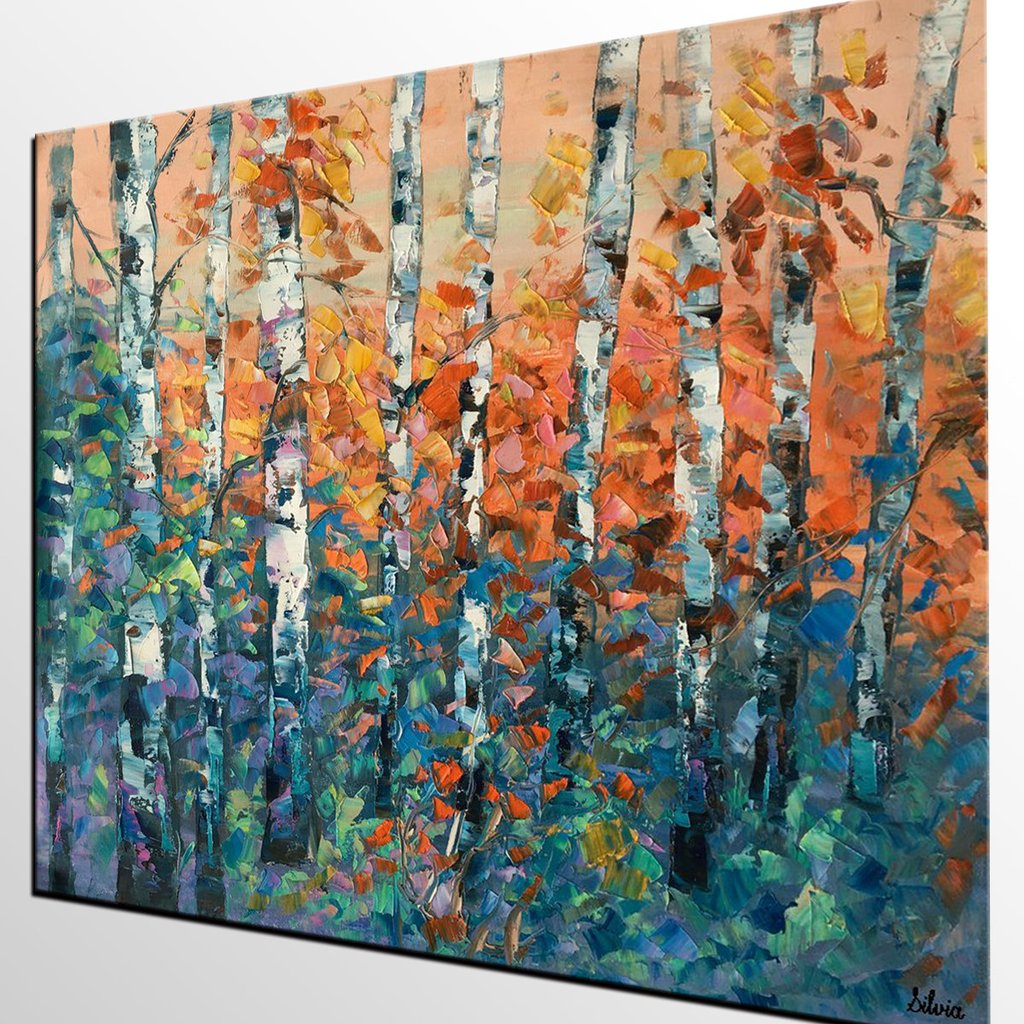 1024x1024 Large Oil Painting, Birch Tree Painting, Canvas Artwork, Canvas - Large Oil Painting