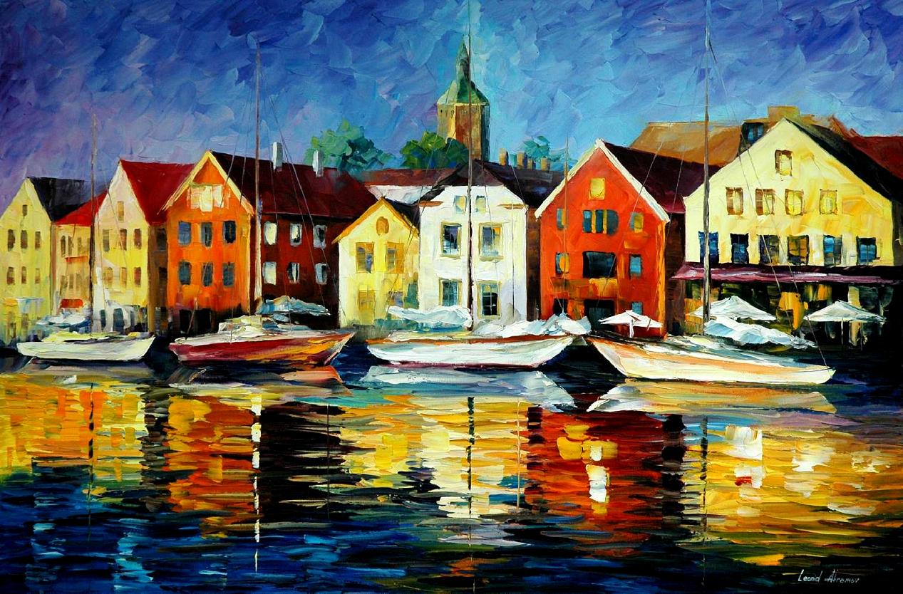1267x834 Northern Harbor Palette Knife Oil Painting On Canvas By Leonid - Large Oil Painting