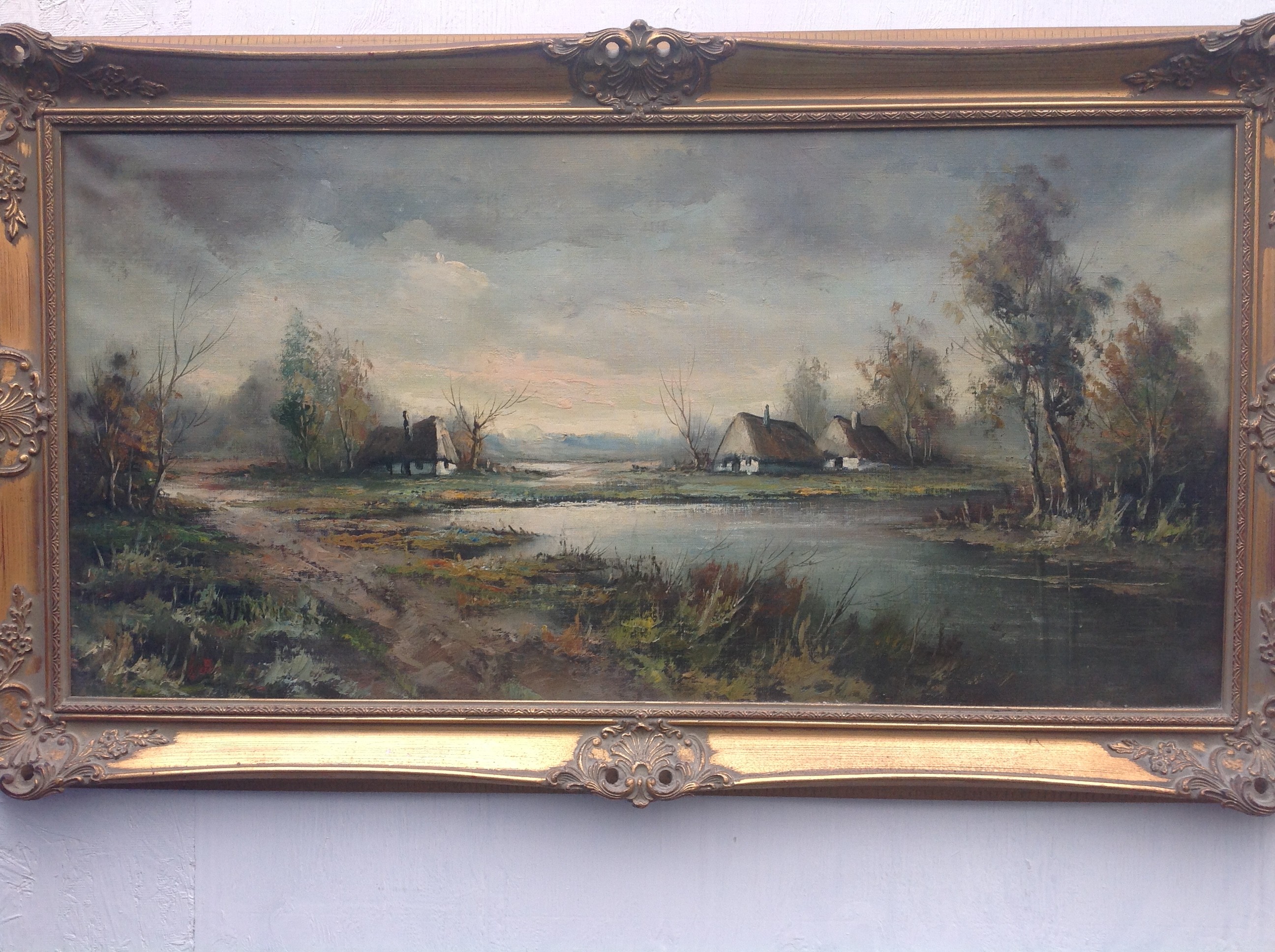 2592x1936 A Large Oil Painting On Canvas Of A Country Landscape Scene - Large Oil Painting