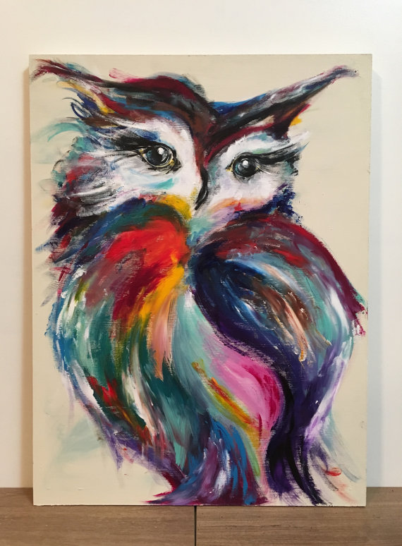 570x774 Original Large Owl Painting On A Handbuilt Wood Panel Owl Art - Large Owl Painting