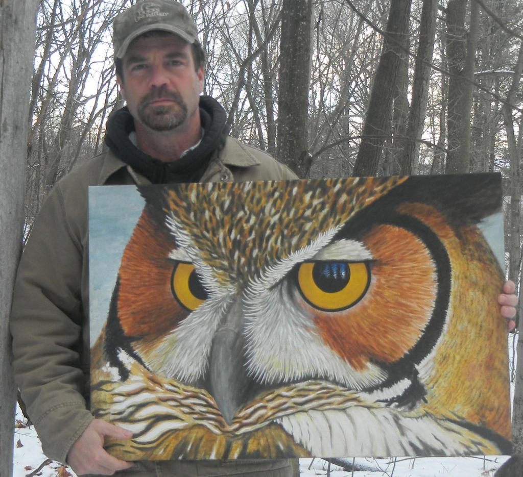 1024x935 Ted Stewart Artwork Great Horned Owl 4 Original Painting - Large Owl Painting
