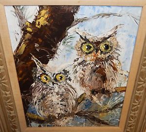 300x271 Van Gores Two Owls On A Tree Large Oil On Board Painting - Large Owl Painting