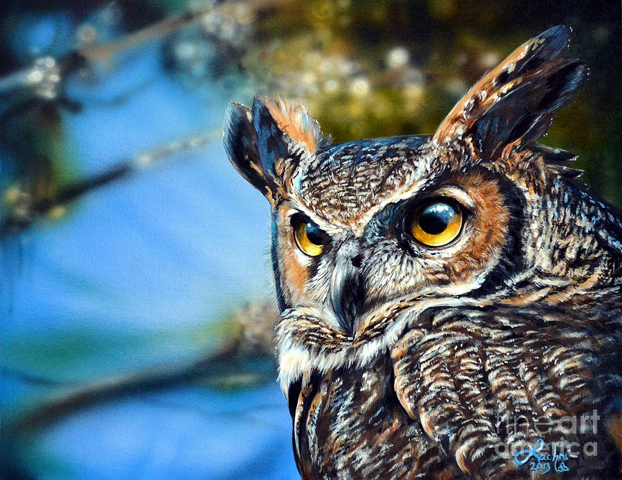 900x695 Great Horned Owl Painting By Lisa Clough Lachri - Large Owl Painting