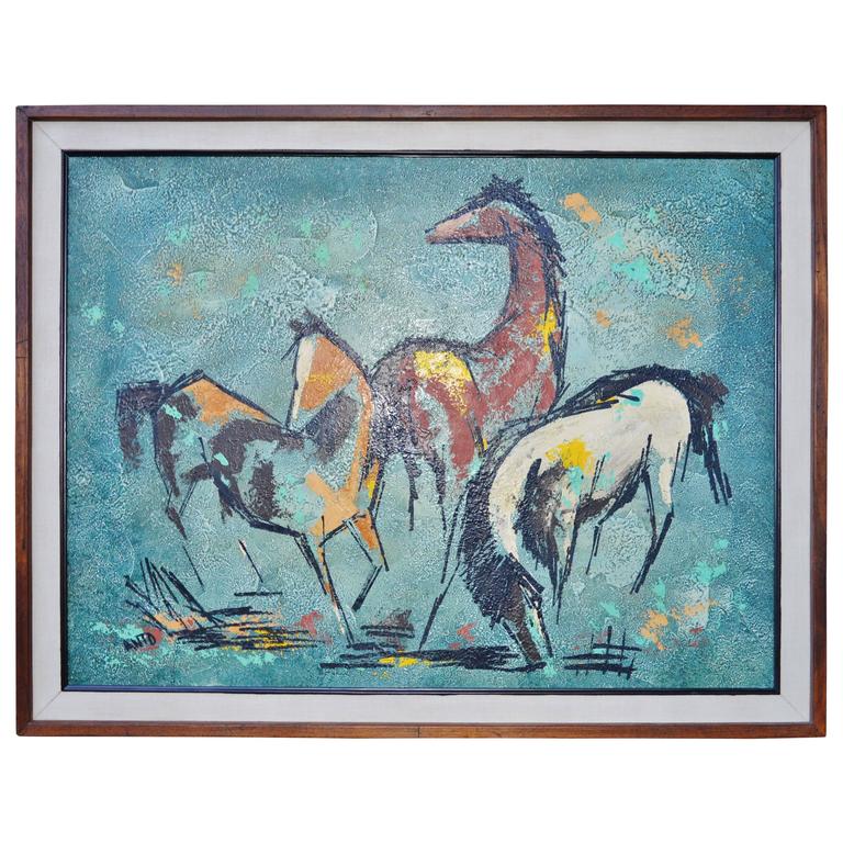 768x768 Original Large Painting Mid Century Modern Horses By Carlo - Large Painting