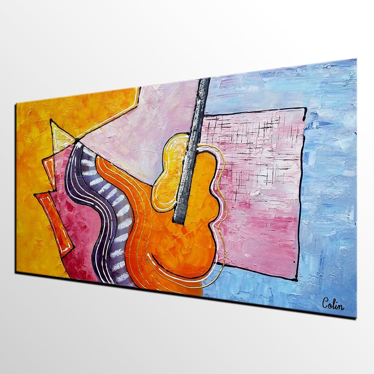 1200x1200 Violin Painting, Abstract Art, Canvas Painting, Oil Painting - Large Painting