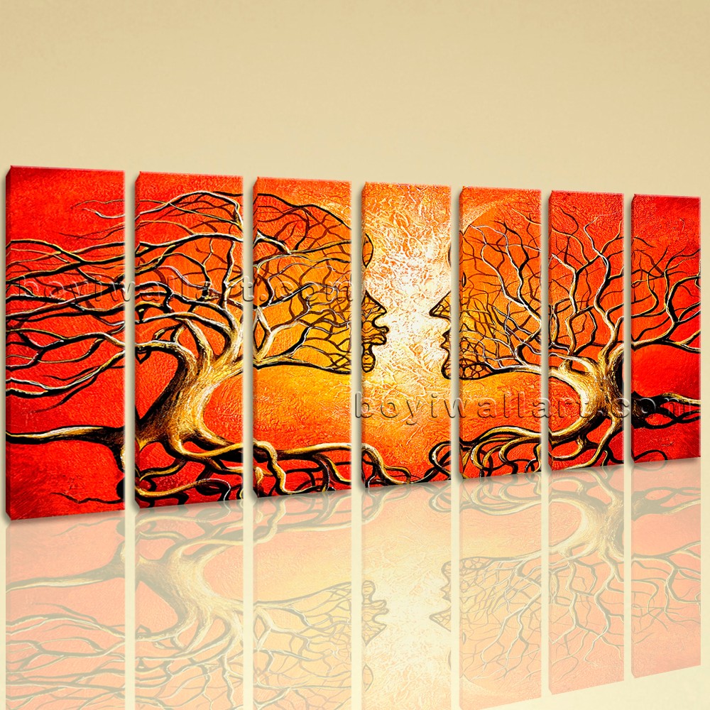 1000x1000 Extra Large Hot Kiss Tree Face Painting Art Seven Pieces Canvas Print - Large Painting