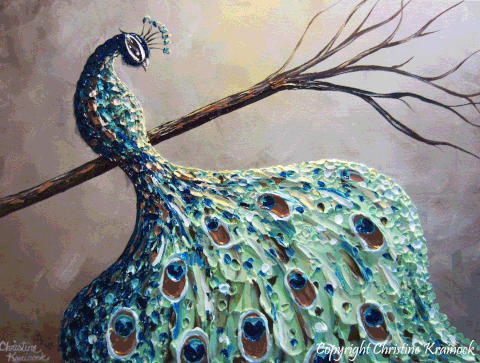 480x363 Giclee Print Art Abstract Peacock Painting Modern Bird - Large Peacock Painting