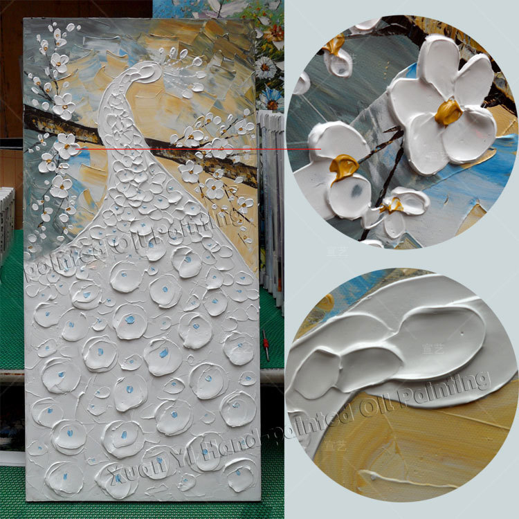 750x750 Hand Painted Large Abstract Oil Painting Peacock Palette Knife - Large Peacock Painting