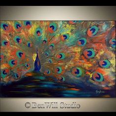 236x236 Original Peacock Art Large Turquoise Blue Peacock Painting Oil - Large Peacock Painting