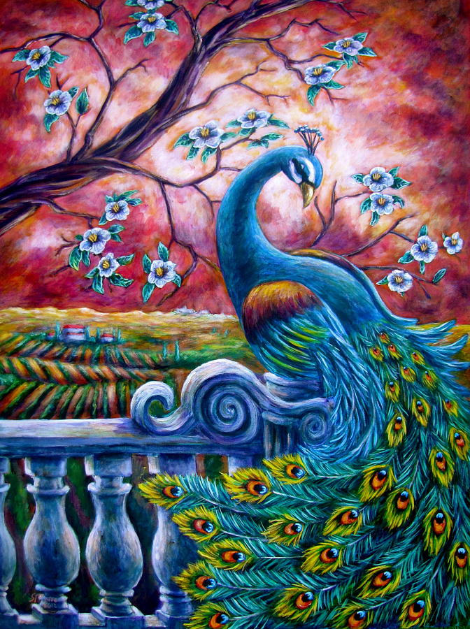 672x900 Proud Peacock Painting By Sebastian Pierre - Large Peacock Painting