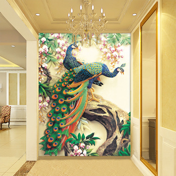 350x350 Buy Peacock Large Mural Wall Painting Hallway Entrance Hallway - Large Peacock Painting