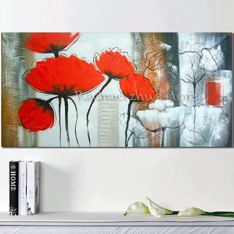 800x800 Large Size Handpainted Modern Textured Red Poppy Oil Painting - Large Poppy Painting