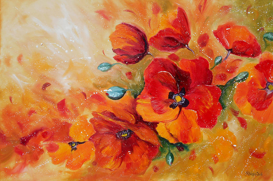 900x596 Red Poppies Impressionist Abstract Painting By Artist Ekaterina - Large Poppy Painting