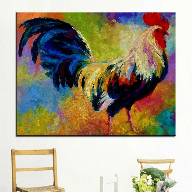 640x640 Large Size Printing Oil Painting Eye Candy Rooster Wall Painting - Large Rooster Painting