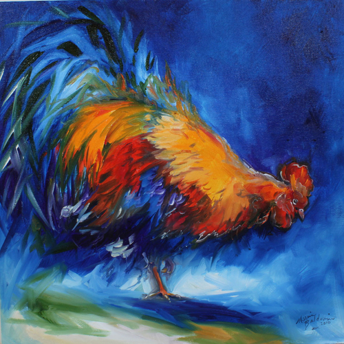 500x500 Painting Rooster Hunting 20x20 Original Oil Painting Farm - Large Rooster Painting