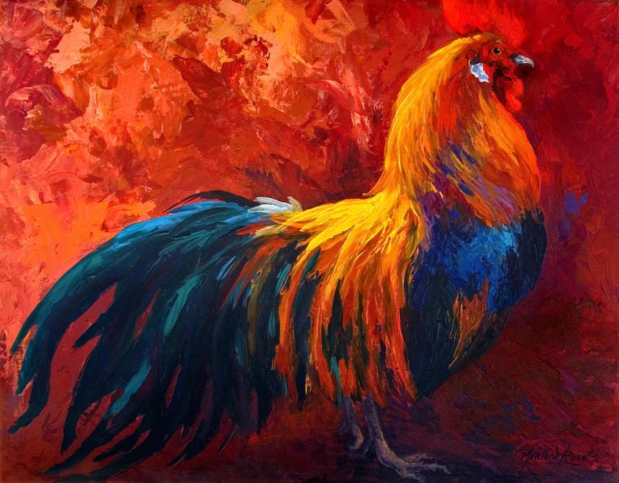 900x702 Rooster Paintings Large - Large Rooster Painting
