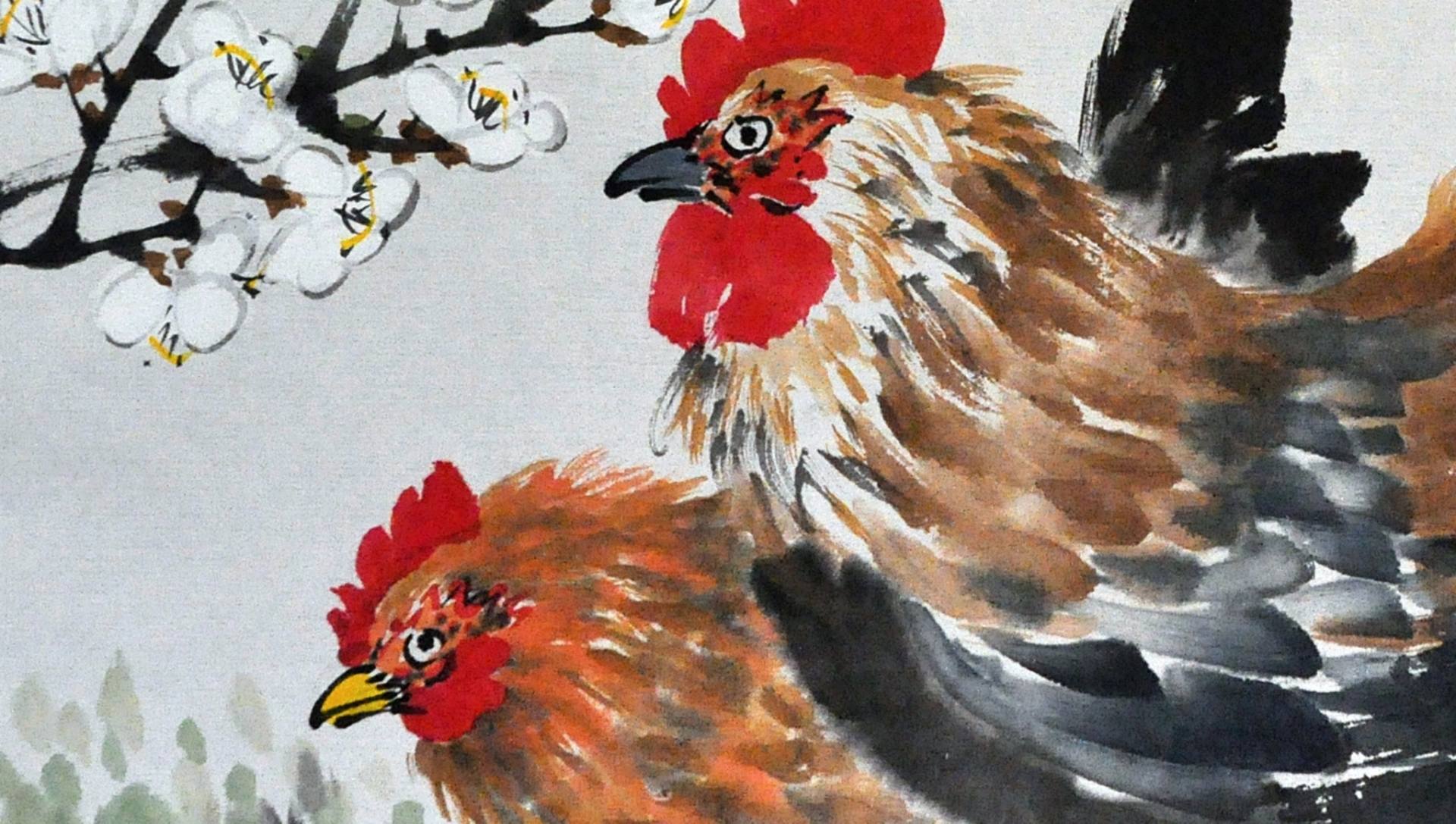1920x1087 Saatchi Art Korean Water Color Painting Original Signed Korean - Large Rooster Painting