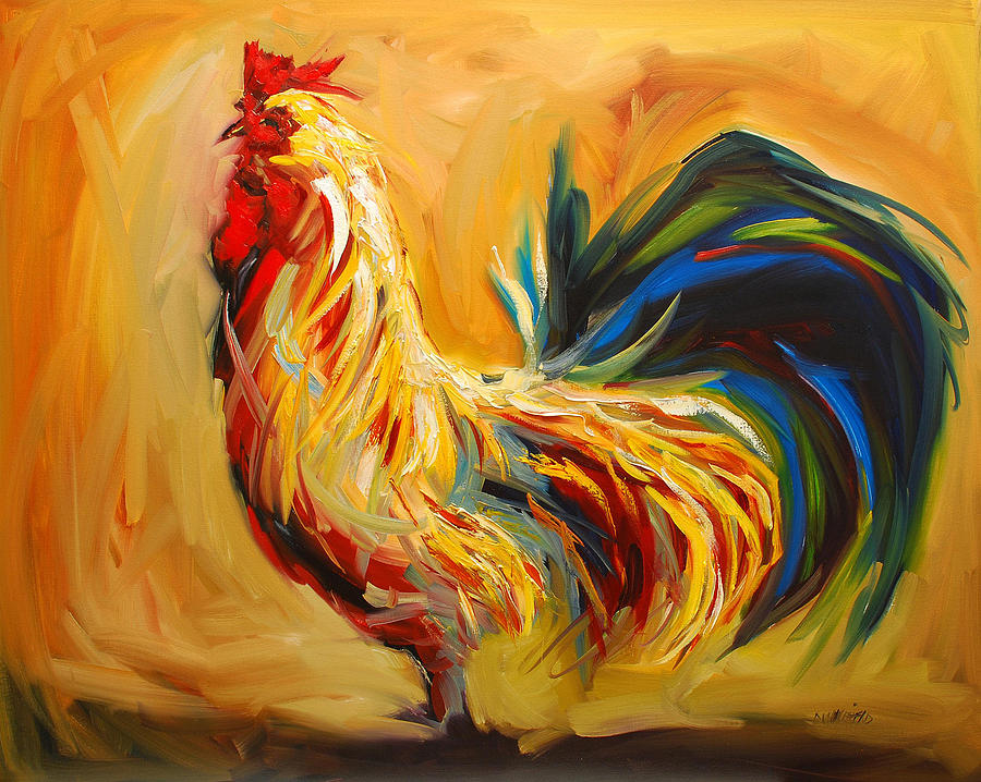 900x718 Yummy Rooster Painting By Diane Whitehead - Large Rooster Painting