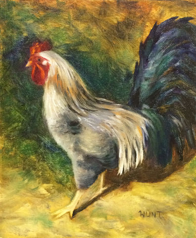 396x480 Animal Bird Rooster Original Oil Painting On Canvas, Sentry - Large Rooster Painting
