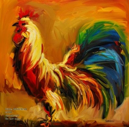 425x421 Geraniums In Clay Pot, Painting By Artist Justin Clements - Large Rooster Painting