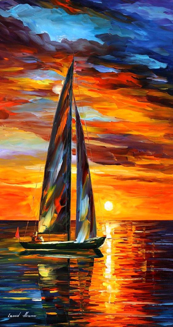 563x1062 Leonid Afremov, Oil On Canvas, Palette Knife, Buy Original - Large Sailboat Painting