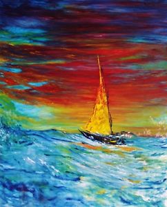 242x300 Original Oil Painting Large 24x30 Seascape Sailboat Red Sky - Large Sailboat Painting
