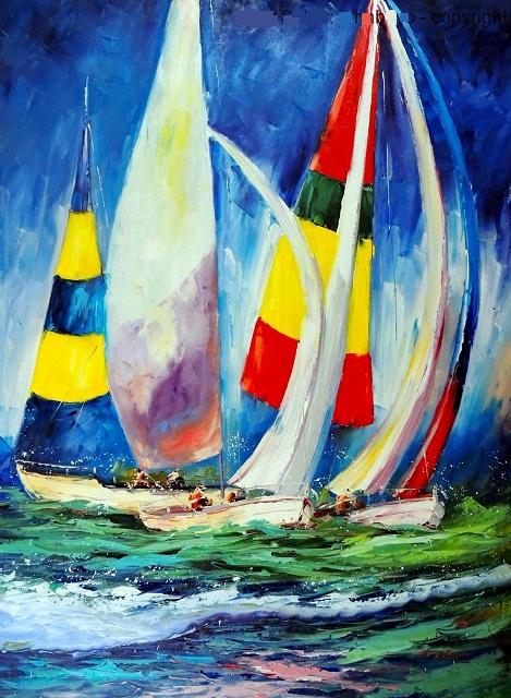 469x640 2018 Framed Sailboat Regatta Race Ocean Sea Spinnaker,pure Hand - Large Sailboat Painting