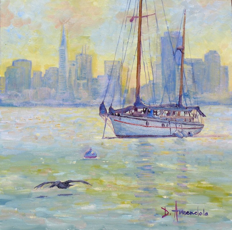 808x800 Sail Boat Anchored - Large Sailboat Painting