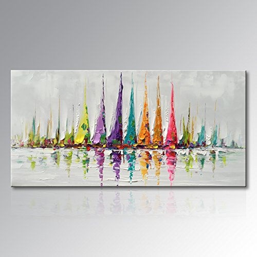 500x500 Winpeak Art Hand Painted Large Canvas Wall Art Colorful Sailboat - Large Sailboat Painting