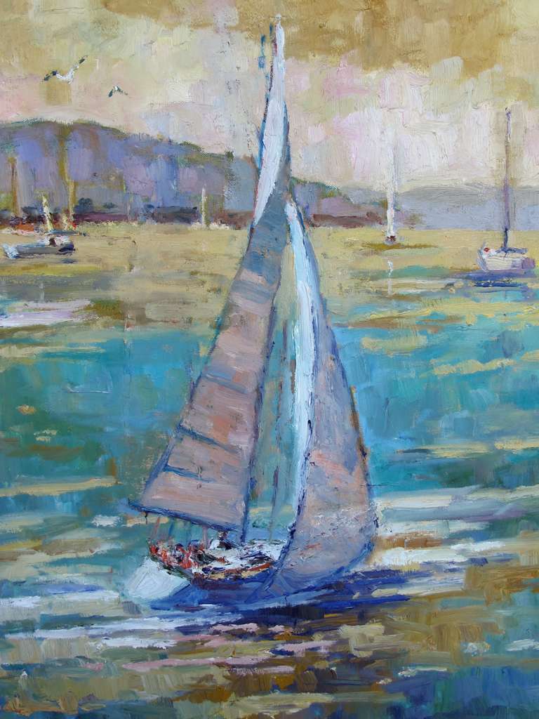 768x1024 A Large And Tranquil Impressionist Oil Painting Of Sailboats Along - Large Sailboat Painting