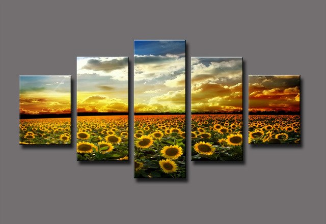 640x440 Free Shipping Yellow Sunflower Sea Large Hd Canvas Print Painting - Large Sunflower Painting