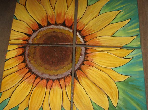 570x427 Sunflower Painting Large Sunflower Art Sunflower Canvas Art 4 Part - Large Sunflower Painting